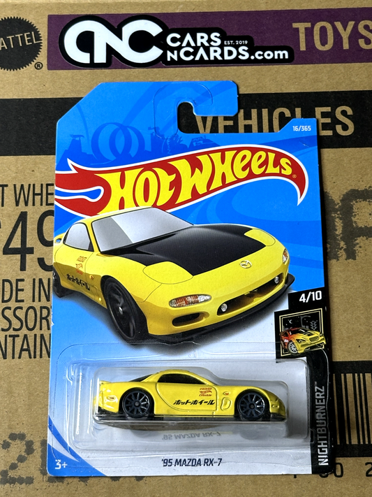 2018 Hot Wheels Nightburnerz 4/10 '95 Mazda RX-7 Yellow