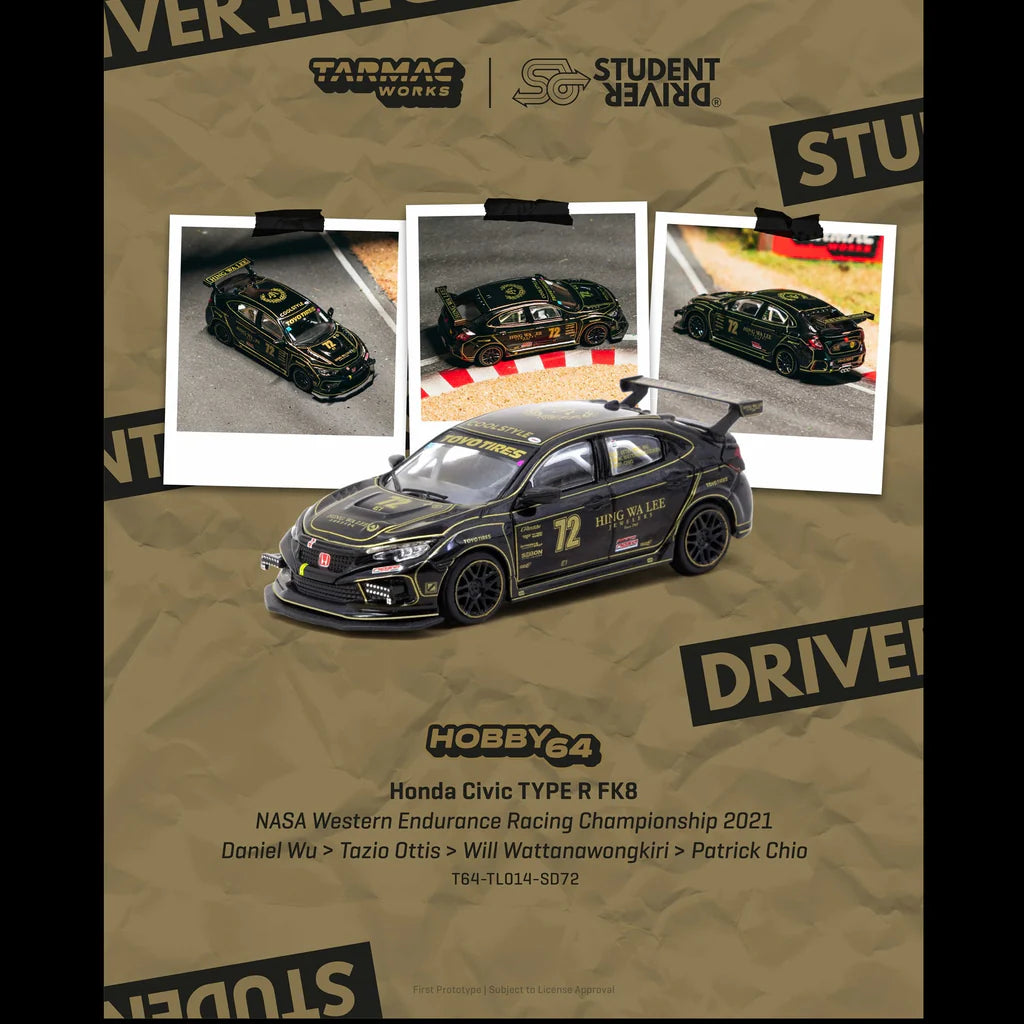 (PRE-ORDER) Tarmac Works HOBBY64 1:64 Honda Civic TYPE R FK8 NASA Western Endurance Racing Championship 2021 Daniel Wu / Tazio Ottis / Will Wattanawongkiri / Patrick Chio T64-TL014-SD72