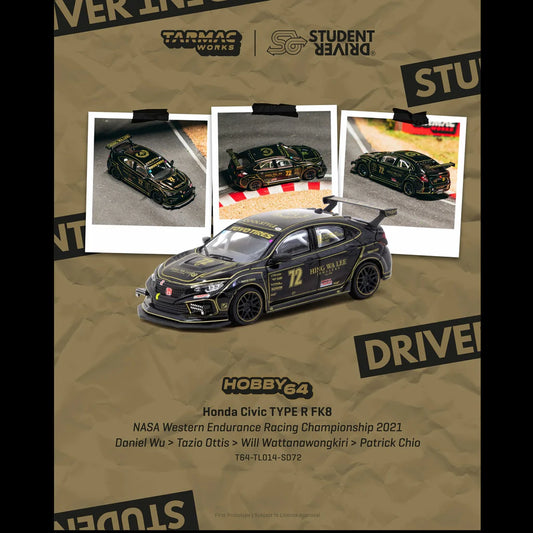 (PRE-ORDER) Tarmac Works HOBBY64 1:64 Honda Civic TYPE R FK8 NASA Western Endurance Racing Championship 2021 Daniel Wu / Tazio Ottis / Will Wattanawongkiri / Patrick Chio T64-TL014-SD72
