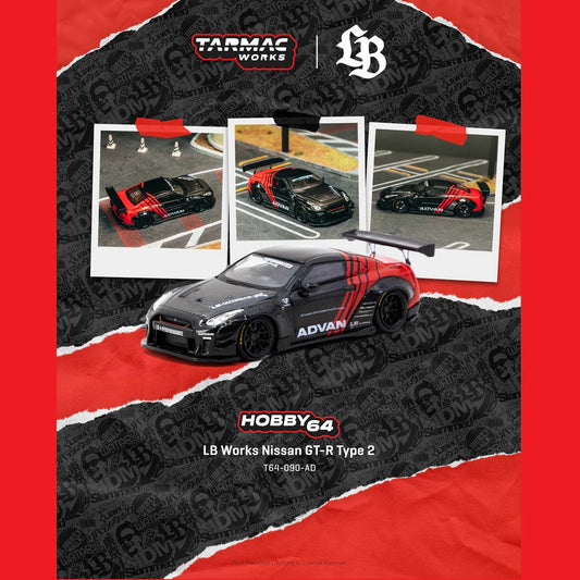 (PRE-ORDER) Tarmac Works HOBBY64 1:64 LB Works Nissan GT-R Type 2 Advan T64-090-AD