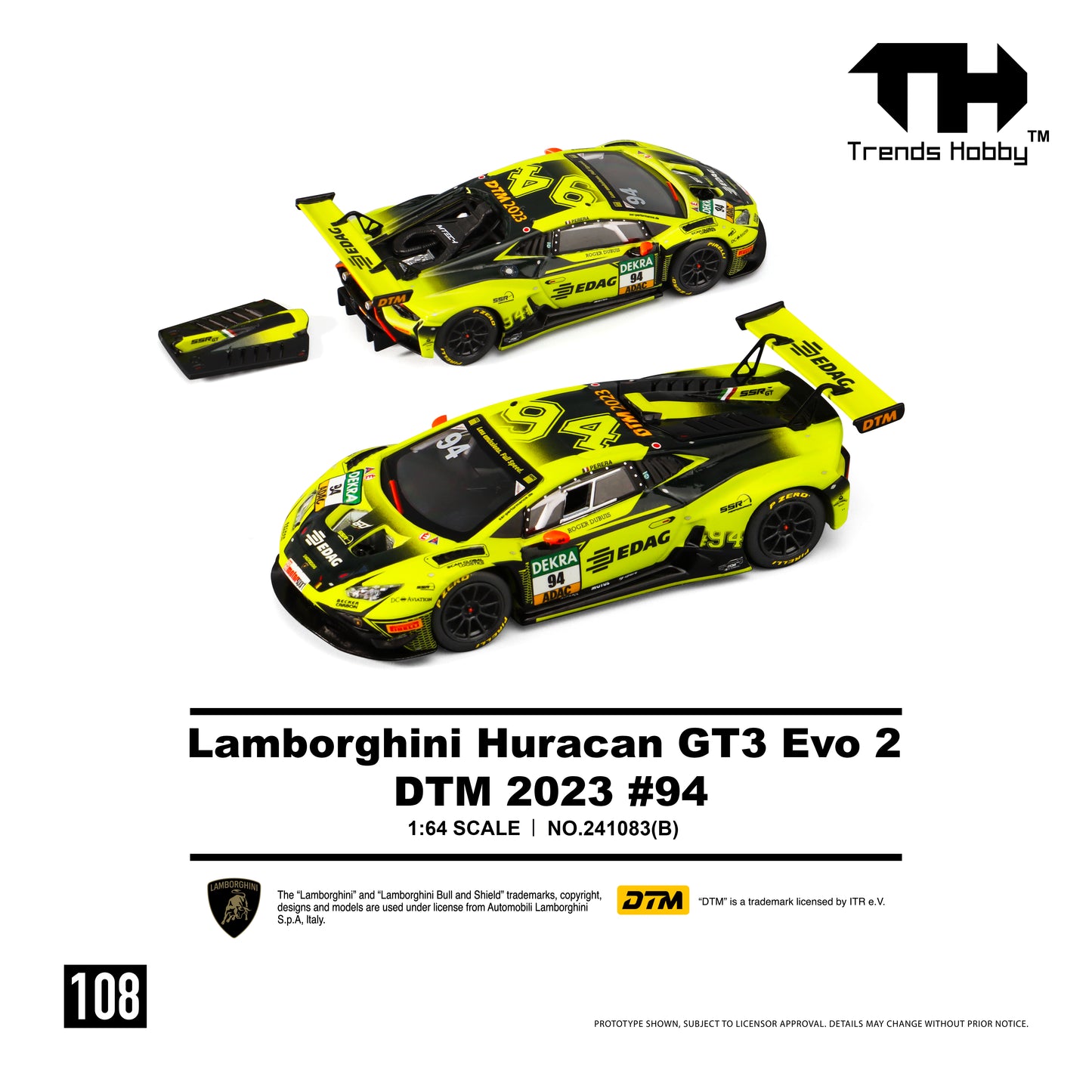 (PRE-ORDER) Trends Hobby 1:64 Lamborghini Huracan GT3 Evo 2 DTM 2023 No.94 241083B