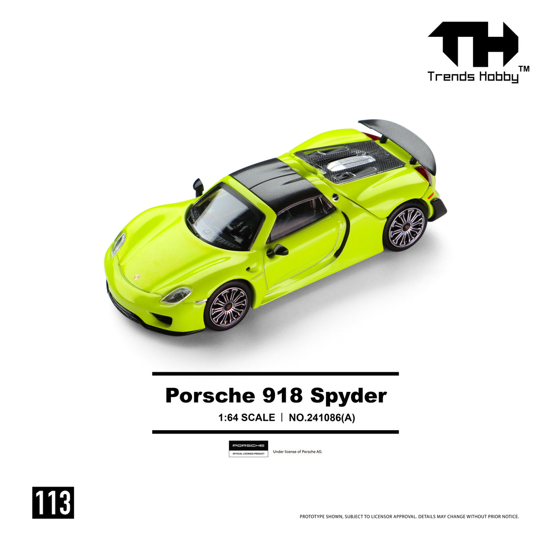 (PRE-ORDER) Trends Hobby 1:64 Porsche 918 Spyder Acid Yellow 241086(A)