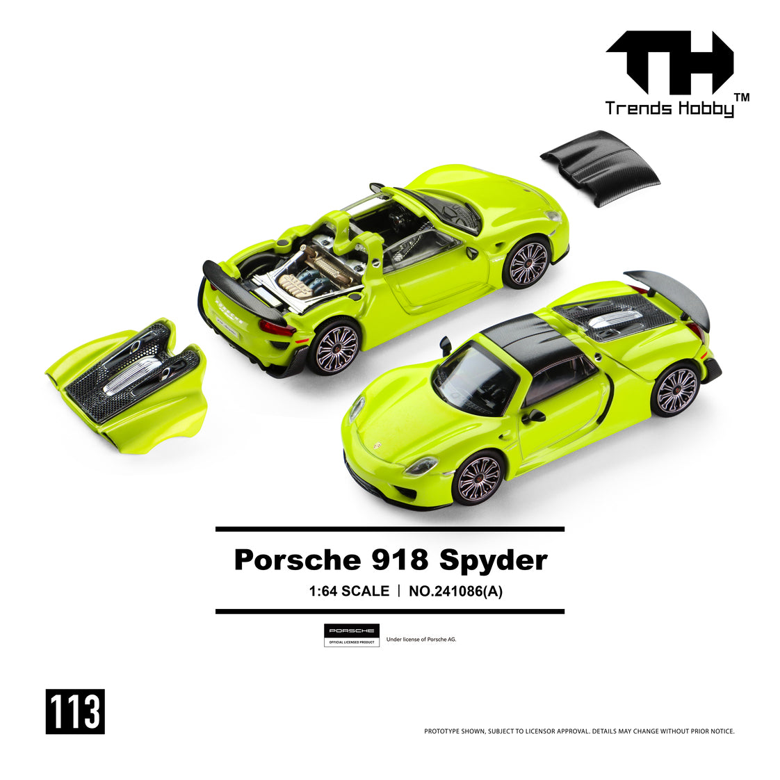 (PRE-ORDER) Trends Hobby 1:64 Porsche 918 Spyder Acid Yellow 241086(A)
