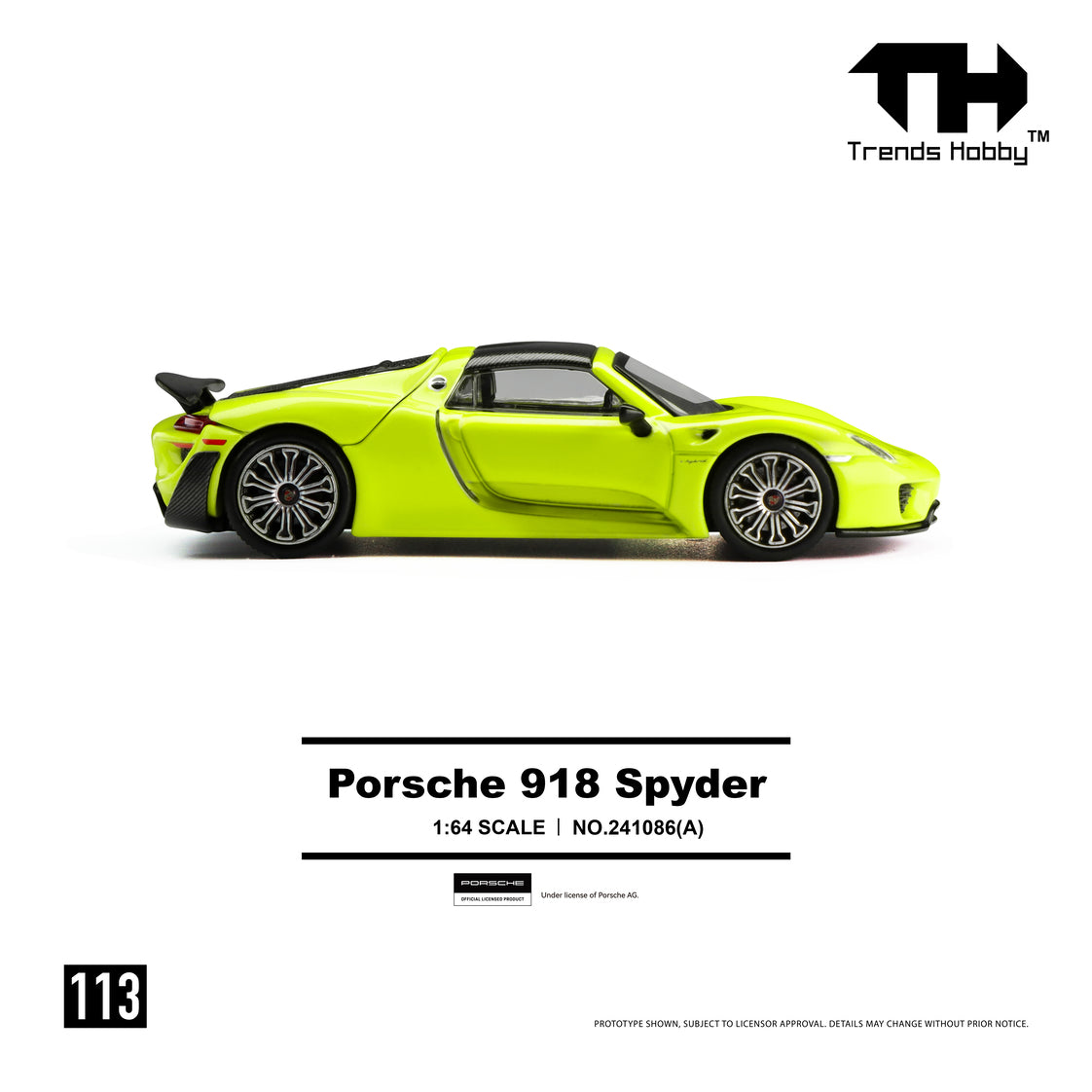 (PRE-ORDER) Trends Hobby 1:64 Porsche 918 Spyder Acid Yellow 241086(A)