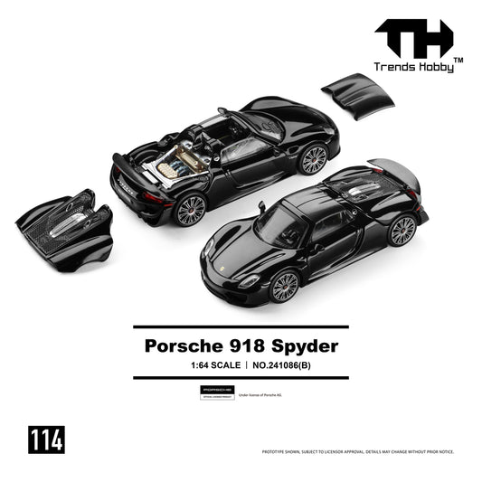 (PRE-ORDER) Trends Hobby 1:64 Porsche 918 Spyder Black 241086(B)