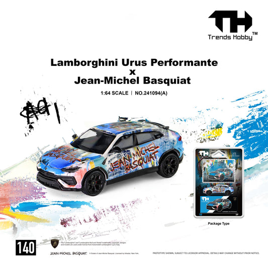 (PRE-ORDER) Trends Hobby 1:64 Lamborghini Urus Performance & Basquiat White/Blue (Blister Pack with a Collectible Card) 241094(A)