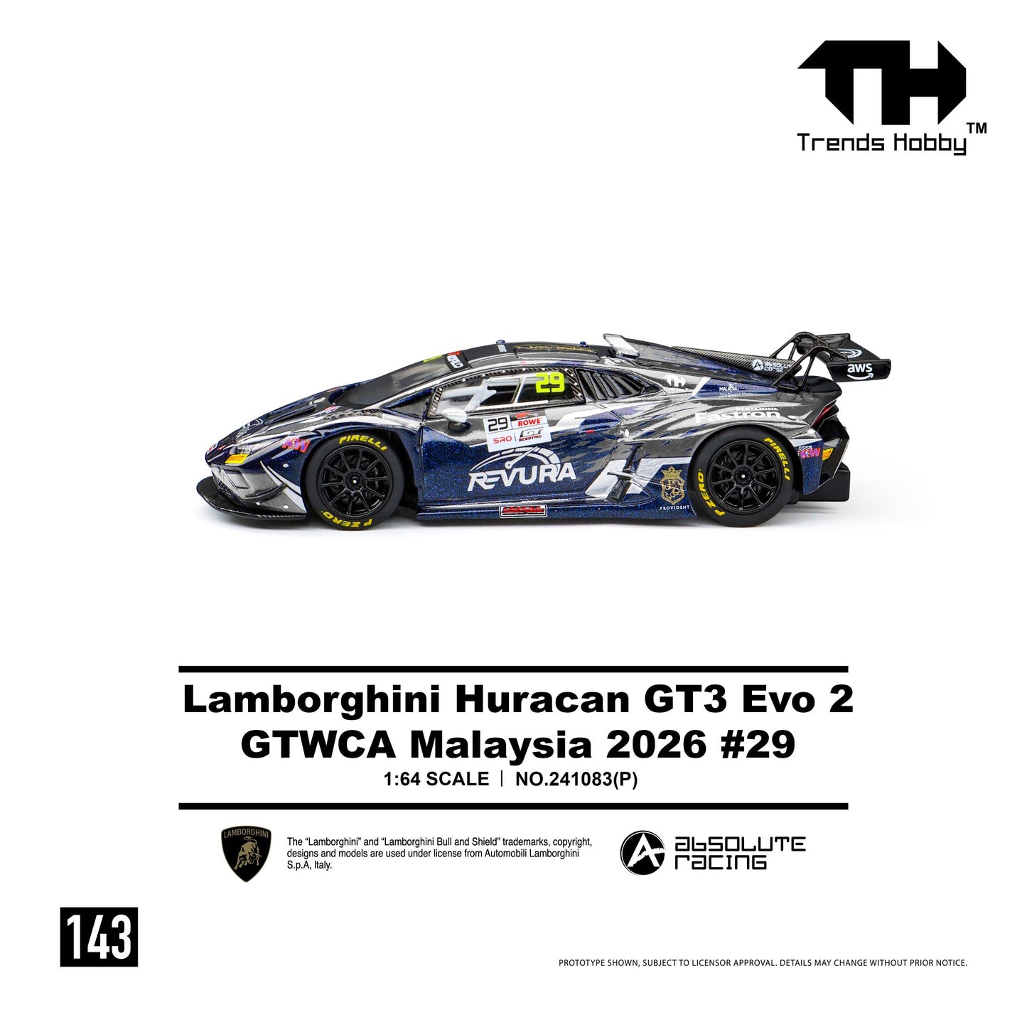 (PRE-ORDER) Trends Hobby 1:64 Lamborghini Huracan GT3 EVO2 - GTWCA Malaysia 2026 #29 (Paper Box) 241083(P)