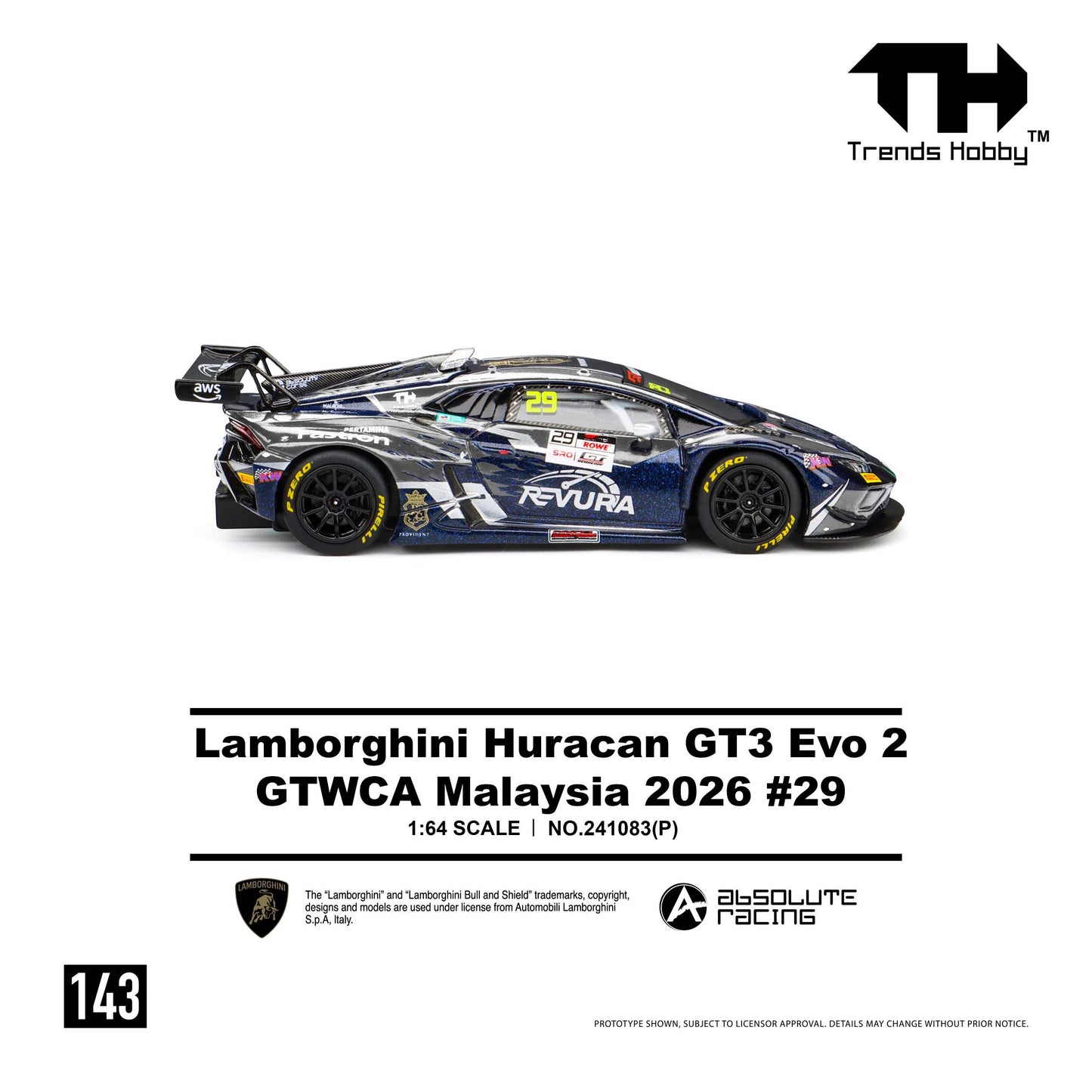 (PRE-ORDER) Trends Hobby 1:64 Lamborghini Huracan GT3 EVO2 - GTWCA Malaysia 2026 #29 (Paper Box) 241083(P)