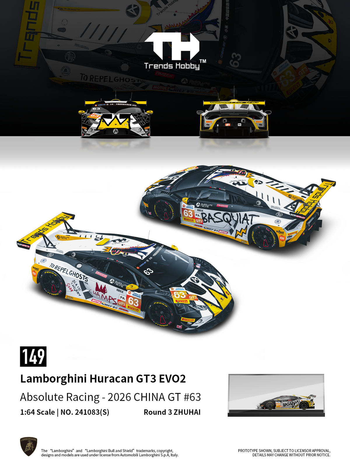 (PRE-ORDER) Trends Hobby 1:64 Lamborghini Huracan GT3 Evo 2-CHINA GT ZHUHAI 2026 #63 (Acrylic Box) 241083(S)