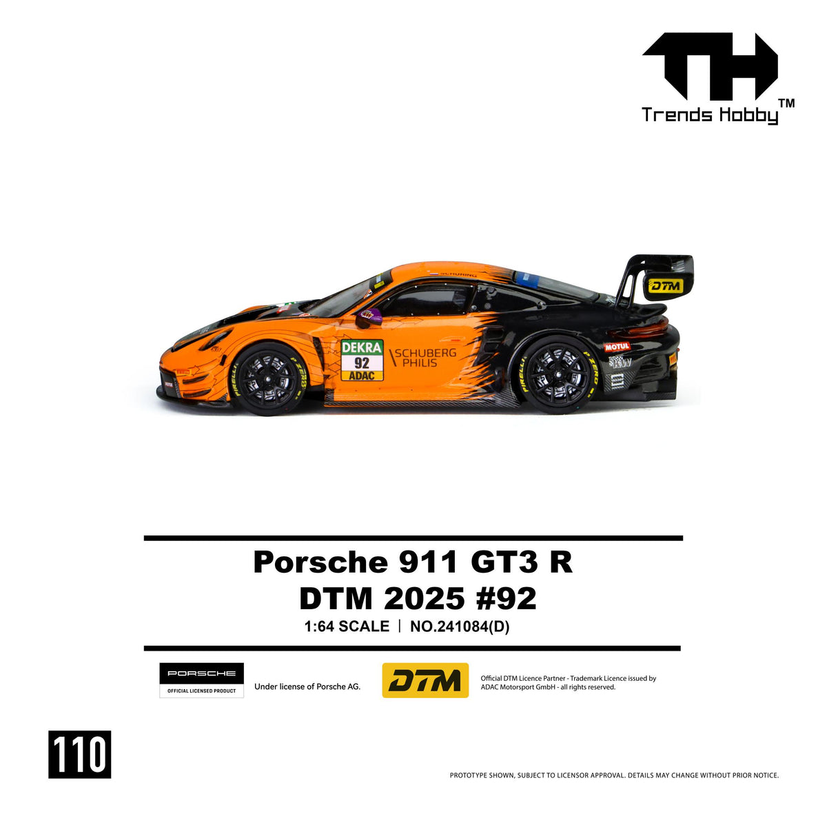 (PRE-ORDER) Trends Hobby 1:64 Porsche 911 GT3 R - DTM 2025 #92 241084(D)