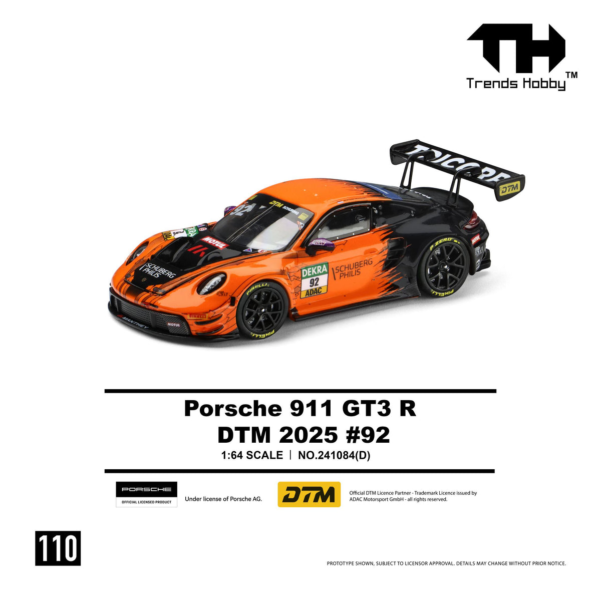 (PRE-ORDER) Trends Hobby 1:64 Porsche 911 GT3 R - DTM 2025 #92 241084(D)