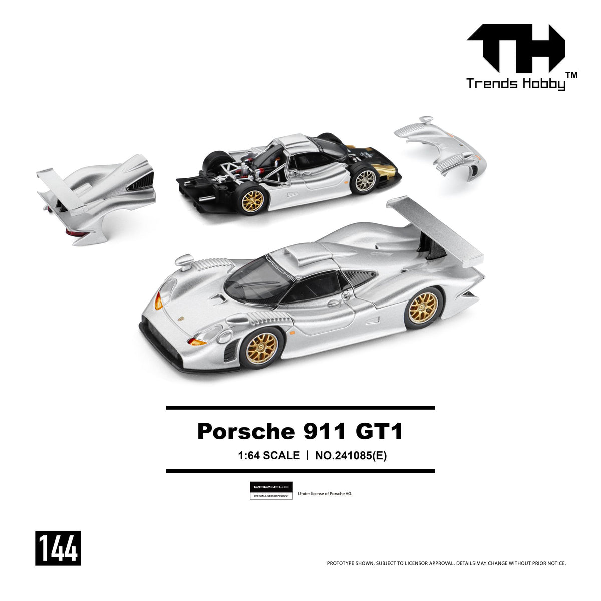 (PRE-ORDER) Trends Hobby 1:64 Porsche 911 GT1 1998 - Sliver 241085(E)