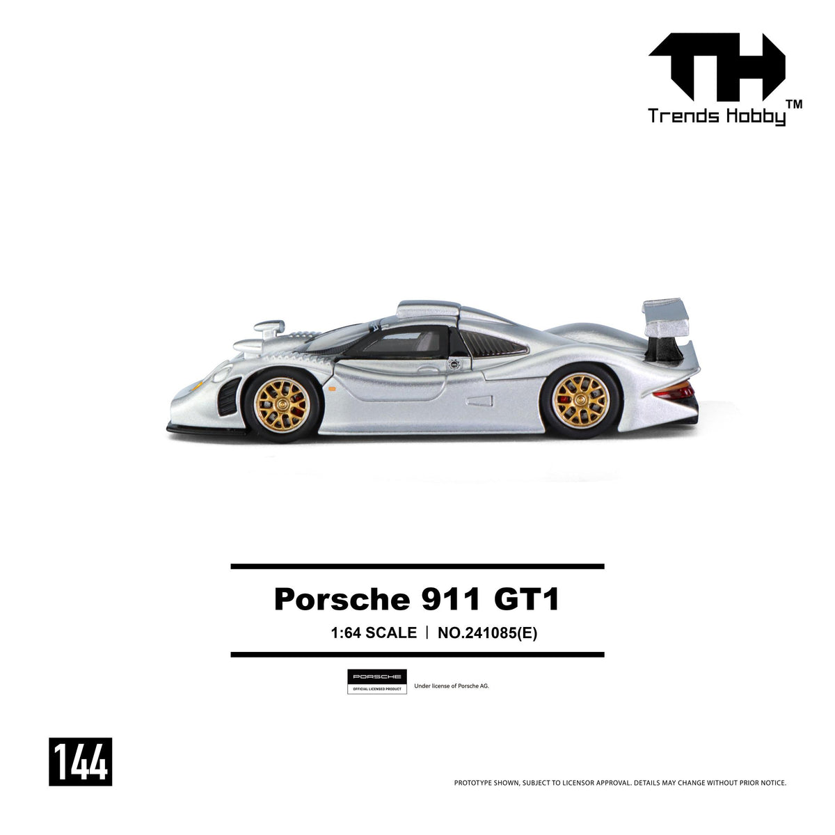(PRE-ORDER) Trends Hobby 1:64 Porsche 911 GT1 1998 - Sliver 241085(E)