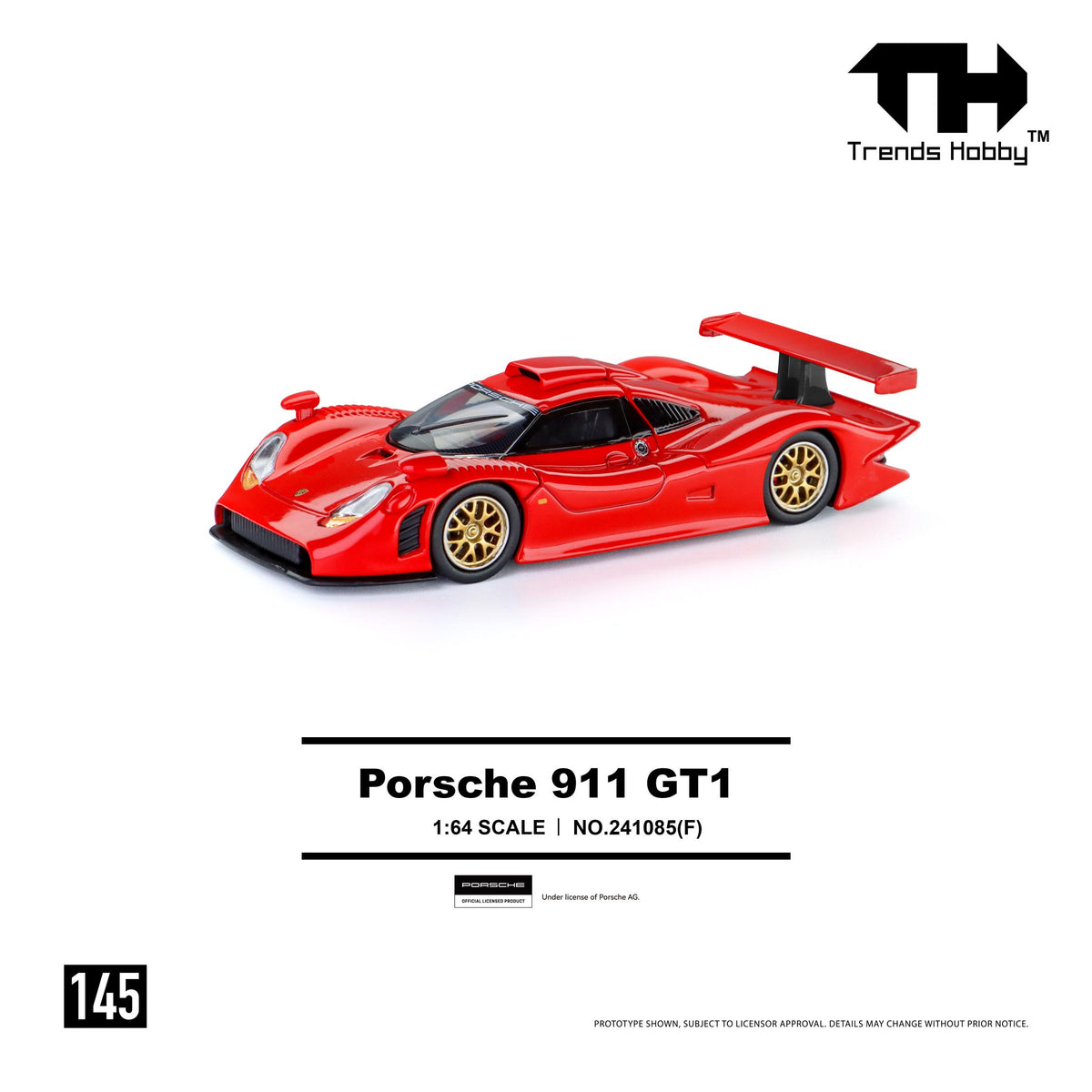 (PRE-ORDER) Trends Hobby 1:64 Porsche 911 GT1 1998 - Red 241085(F)
