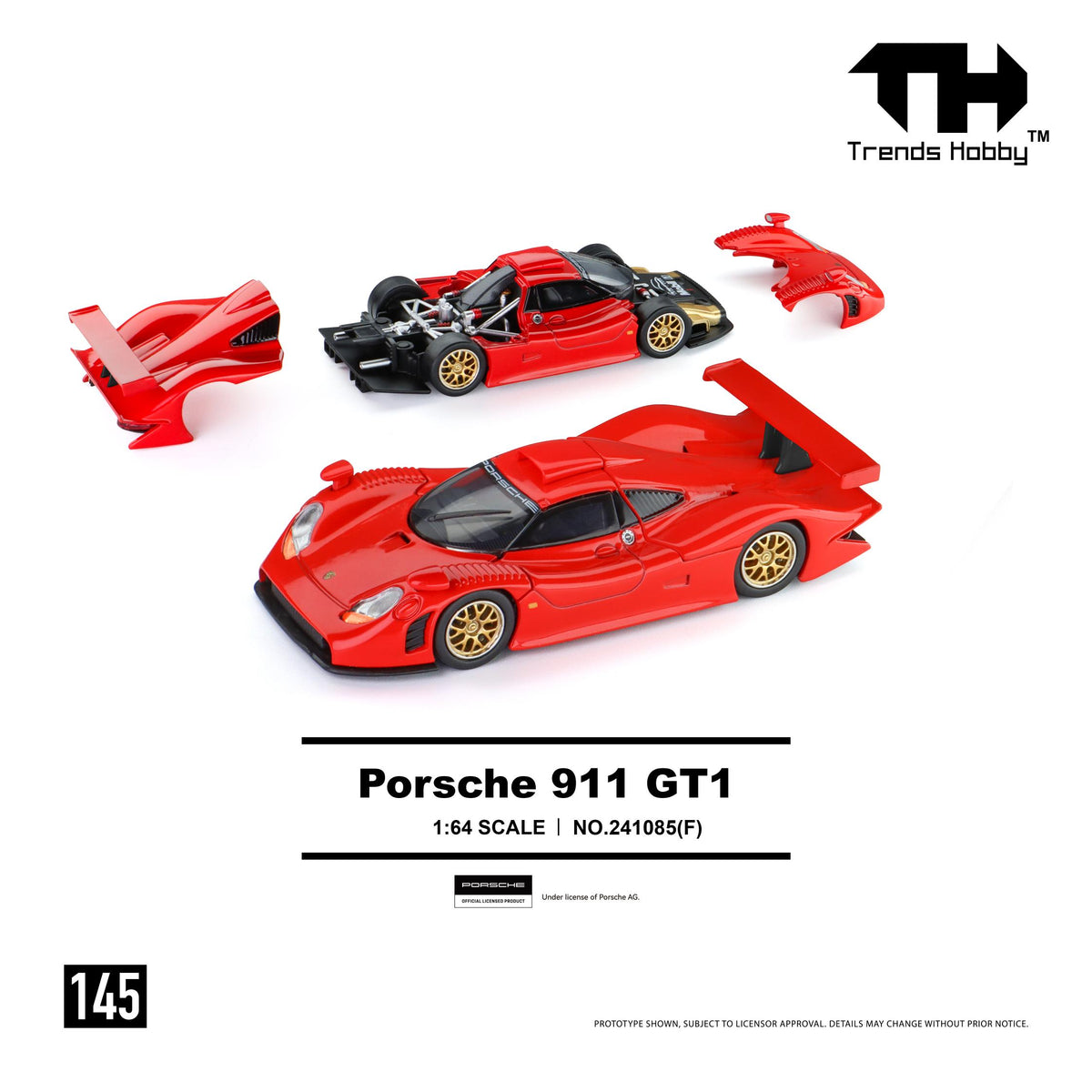 (PRE-ORDER) Trends Hobby 1:64 Porsche 911 GT1 1998 - Red 241085(F)