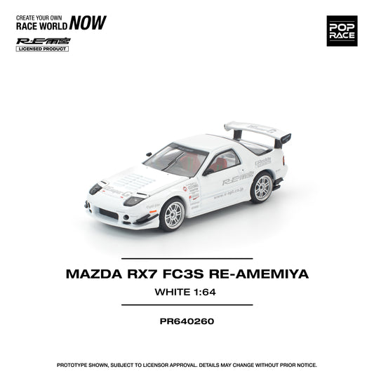 (PRE-ORDER) POPRACE 1:64 MAZDA RX7 FC3S RE-AMEMIYA WHITE PR640260