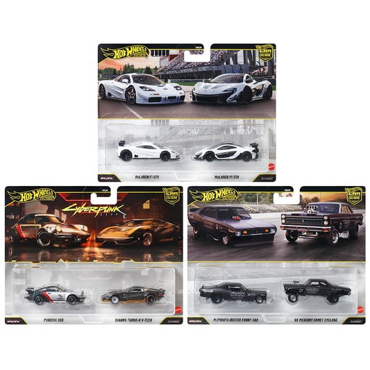 (PRE-ORDER) 2026 Hot Wheels 1:64 Premium Car Culture Two Pack Mix 4 Cyberpunk/ Black Hole/ McLaren Set of 3