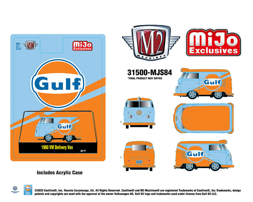 (PRE-ORDER) M2 Machines 1:64 1960 Volkswagen Delivery van Custom GULF – Blue – MiJo Exclusives Limited Edition