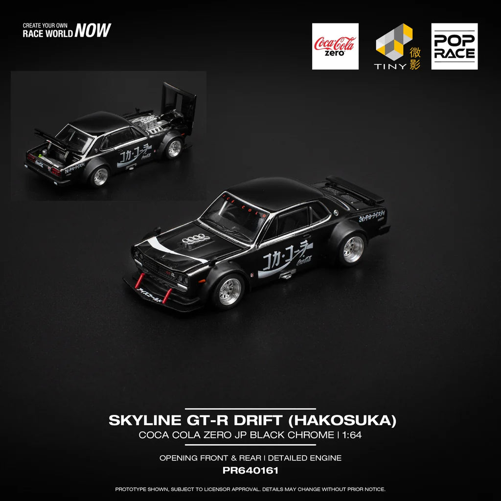 (PRE-ORDER) POPRACE 1:64 SKYLINE GT-R DRIFT (HAKOSUKA) COCA COLA ZERO JP BLACK CHROME PR640161