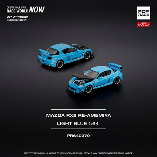 (PRE-ORDER) POPRACE 1:64 MAZDA RX-8 RE-AMEMIYA - LIGHT BLUE PR640270