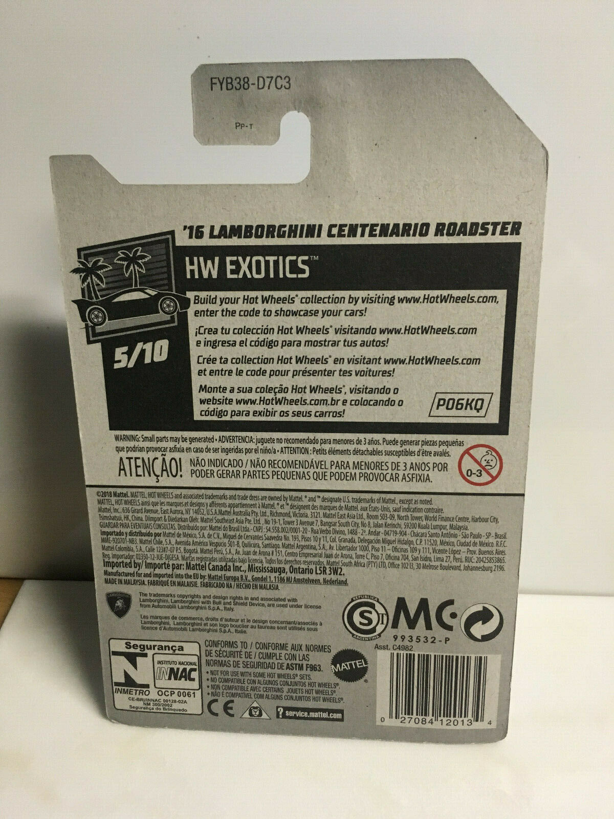 2019 Hot Wheels LAMBORGHINI Centenario Roadster (Soft Corners/Cracked Blister)