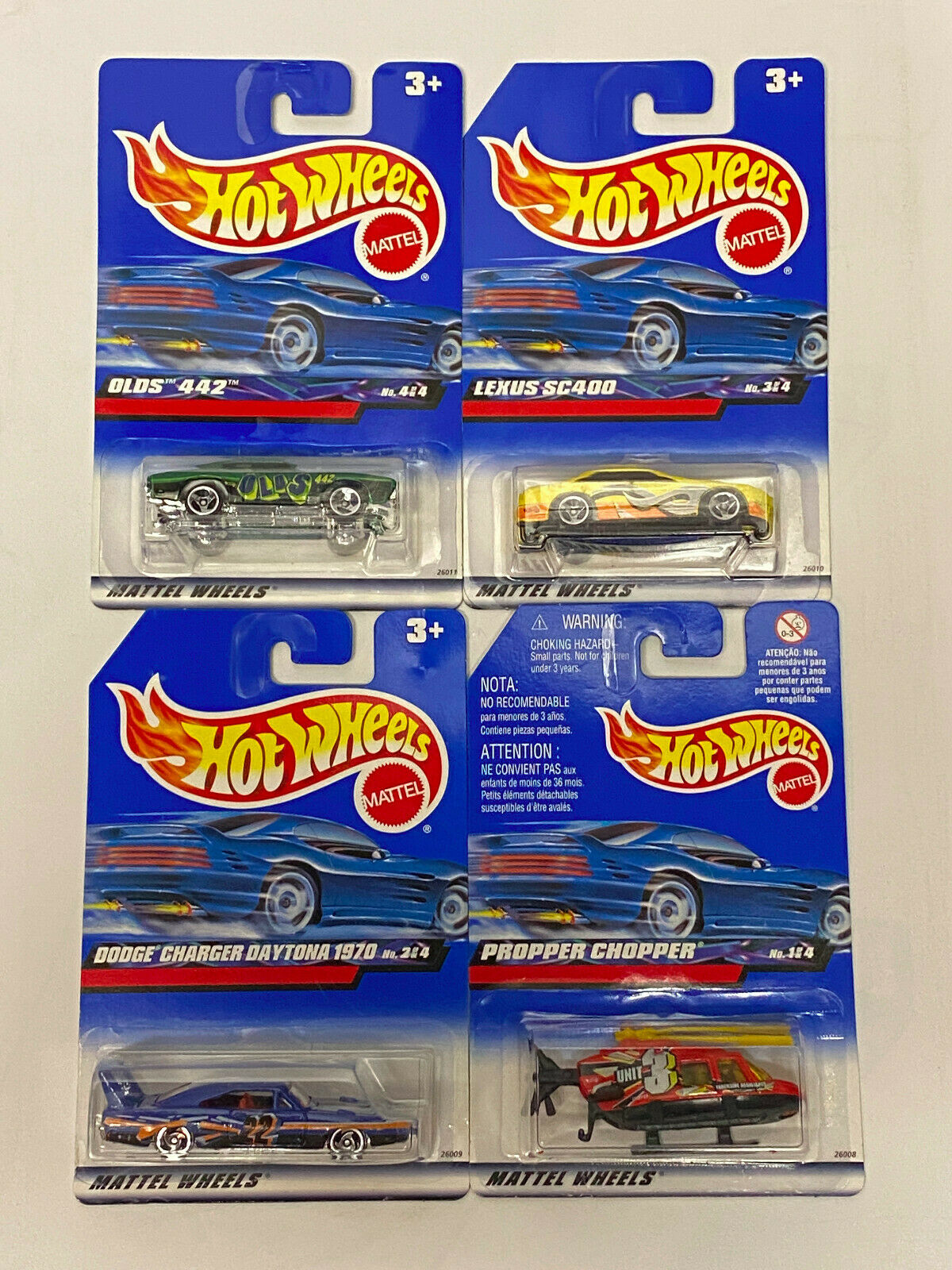 2000 Hot Wheels Seein' 3-D FULL SET OF 4 International Card VHTF NIP Olds/Lexus