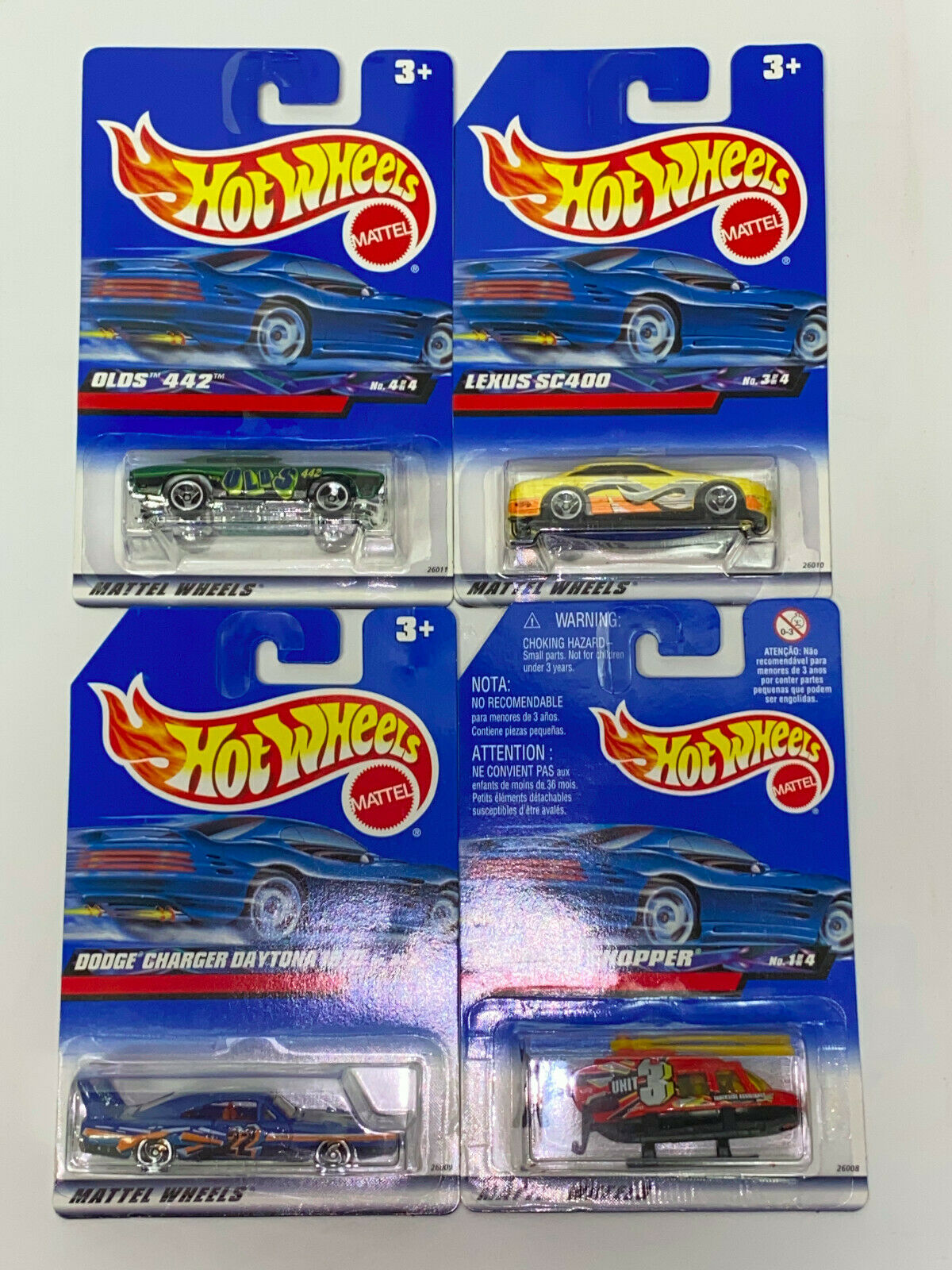 2000 Hot Wheels Seein' 3-D FULL SET OF 4 International Card VHTF NIP Olds/Lexus