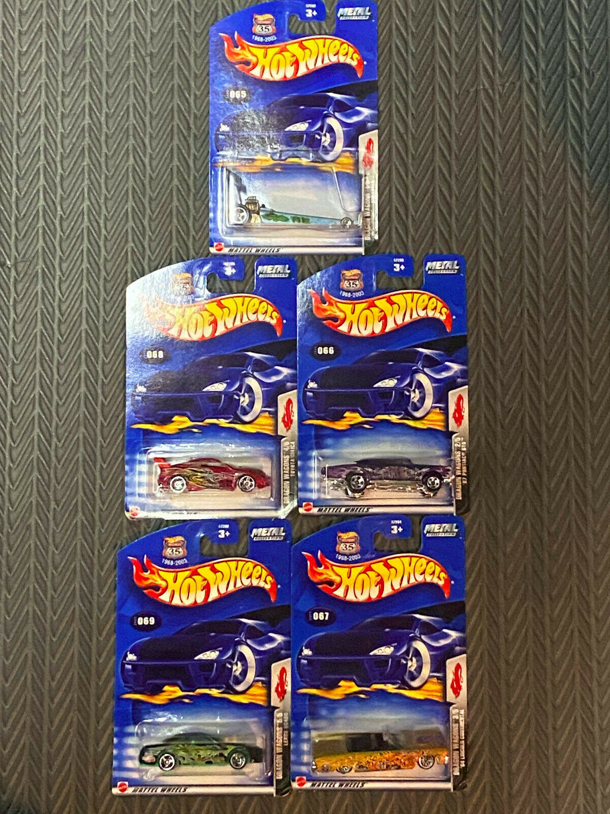 2003 Hot Wheels Dragon Wagons Full Set Lot of 5 Cars #065, #066, #067, #068,#069