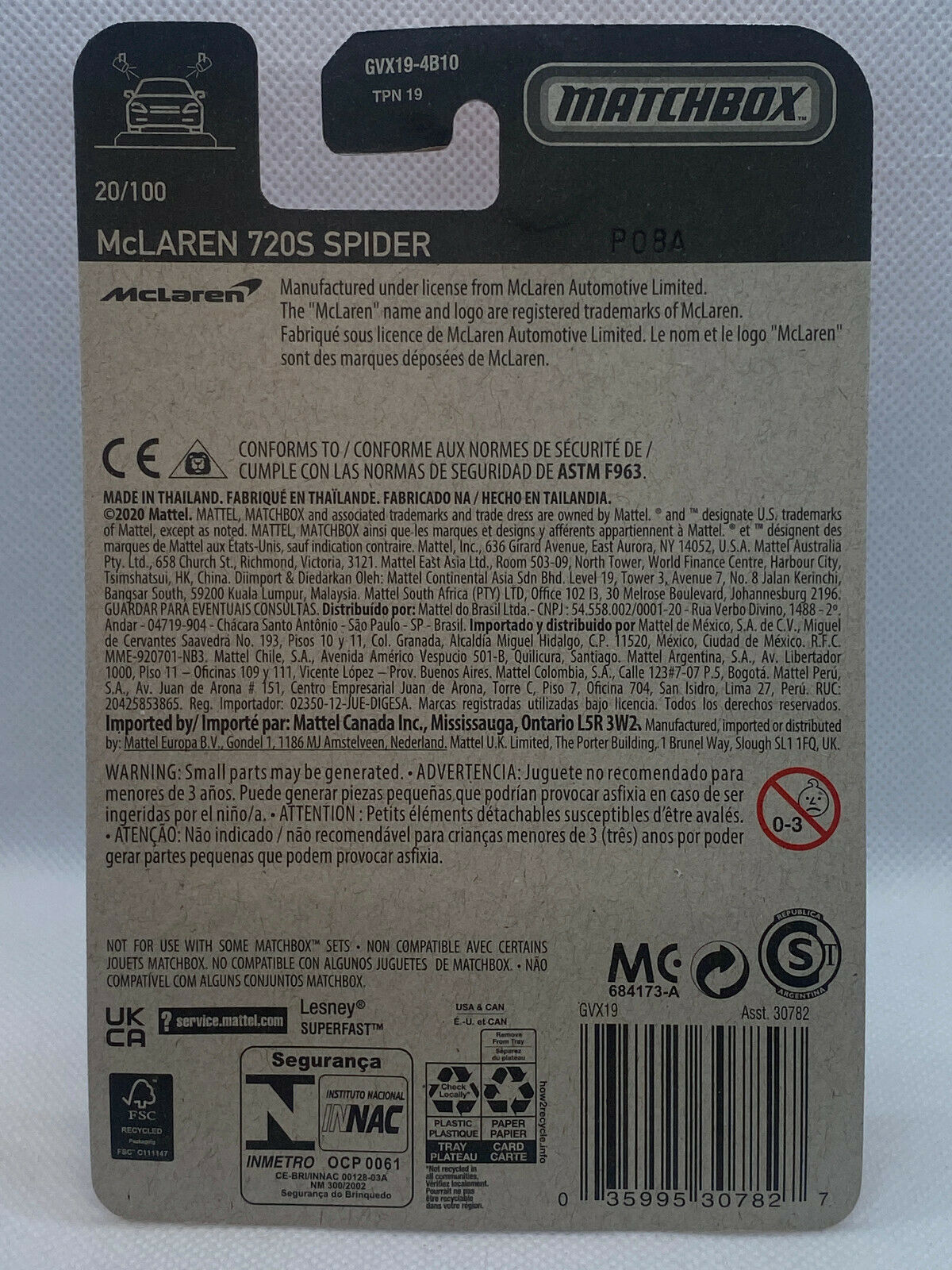 2021 Matchbox #20/100 Mclaren 720S Spider NIP