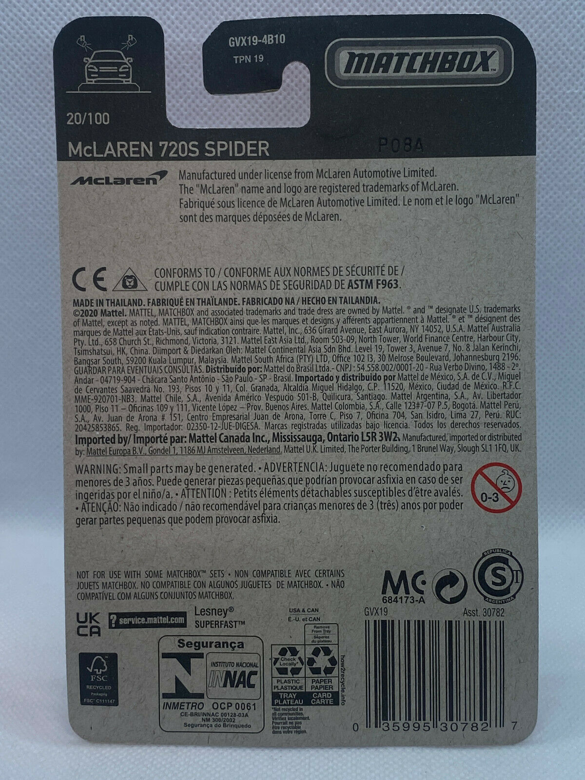 2021 Matchbox #20/100 Mclaren 720S Spider NIP