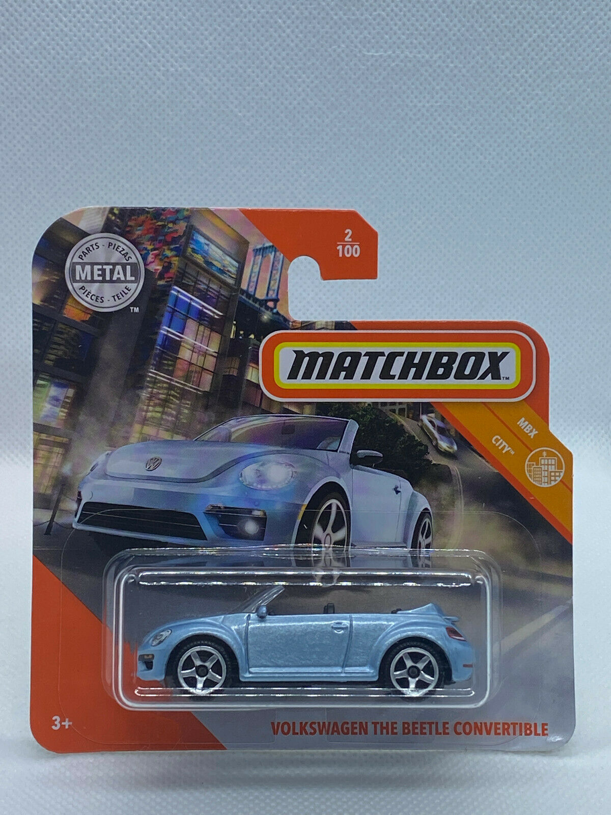 2020 Matchbox MBX City Volkswagen The Beetle Convertible #2/100 BLUE Short Card