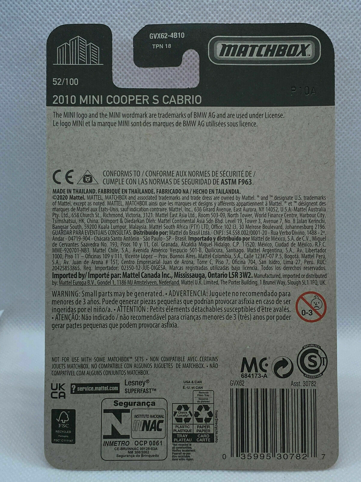 2021 Matchbox #52/100 2010 Mini Cooper S Cabrio NIP