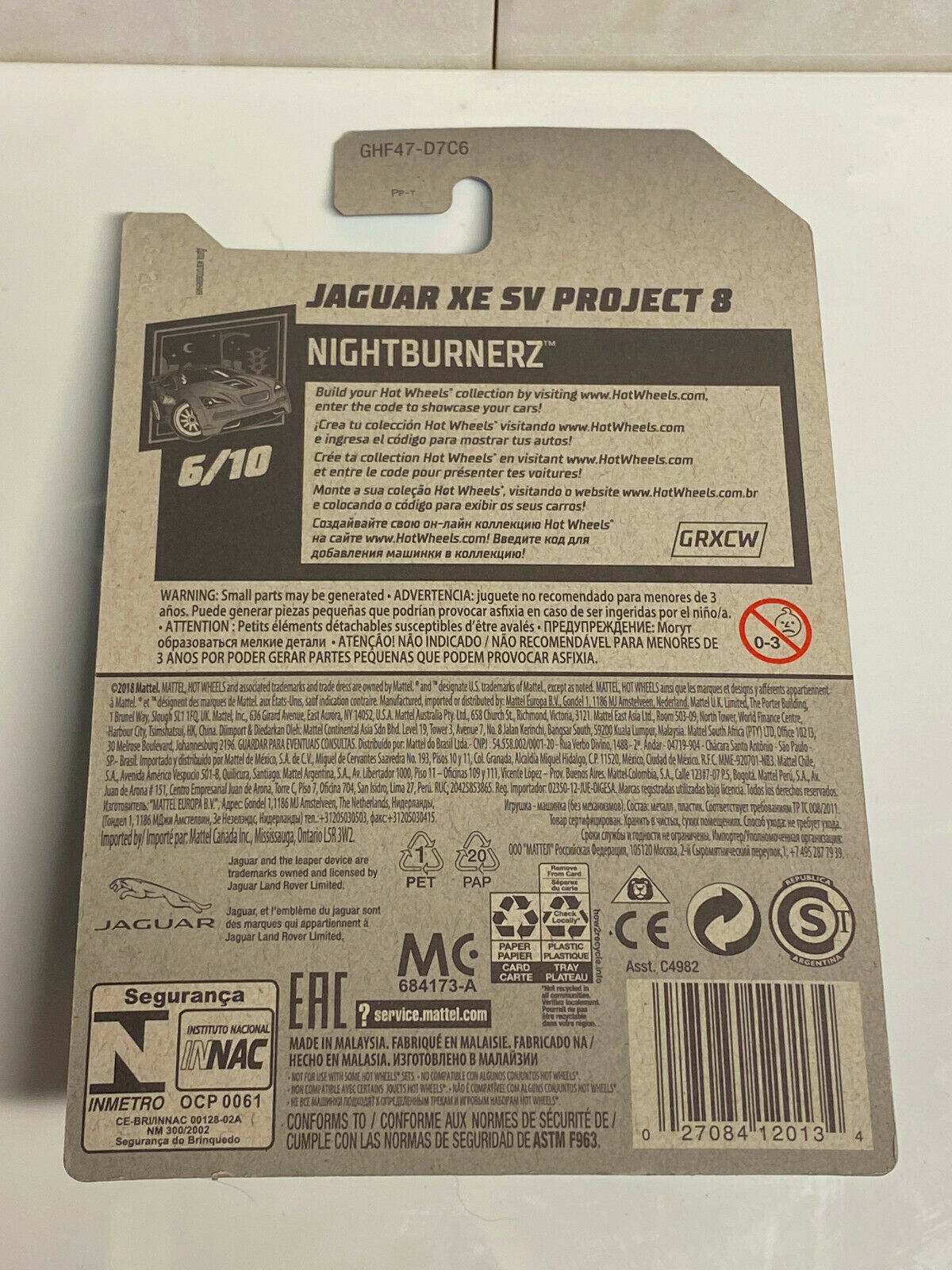 2020 Hot Wheels Nightburnerz #6/10 Jaguar XE SV Project 8 Silver NIP