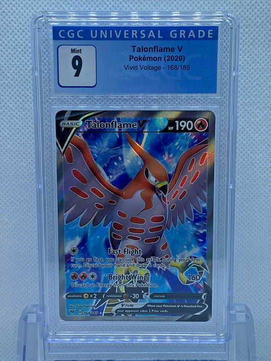 Pokémon (2020) Vivid Voltage Talonflame V Full Art 168/185 CGC 9 MINT