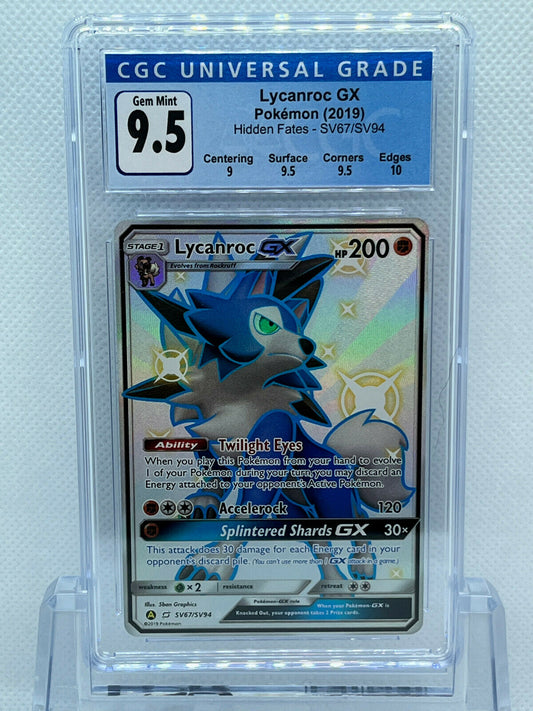 Pokémon Hidden Fates Shiny Vault SV67/SV94 Lycanroc GX CGC 9.5 Gem Mint Subgrade
