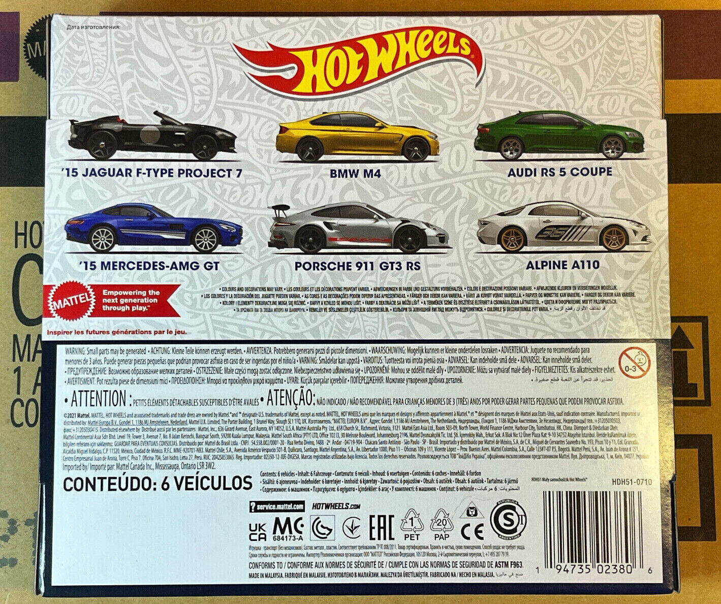 2022 Hot Wheels Euro Exotics 6 Pack (Jaguar, BMW, Audi, Porsche, Alpine, AMG)