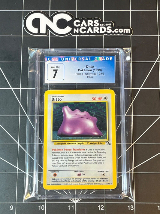 Pokémon (1999) Fossil Unlimited 3/62 Ditto Holo CGC 7 Near Mint