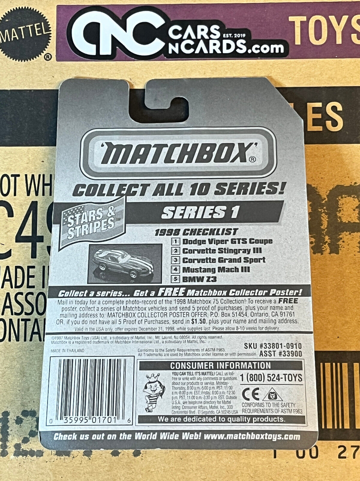 1998 Matchbox Stars & Stripes Dodge Viper GTS Coupe Series 1 White and Blue NIP