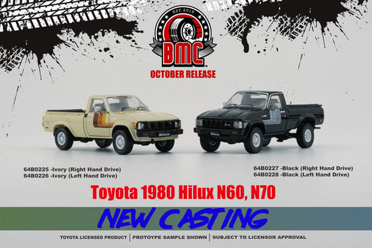 (PRE-ORDER) BMC 1:64 Toyota 1980 Hilux N60, N70 Ivory RHD