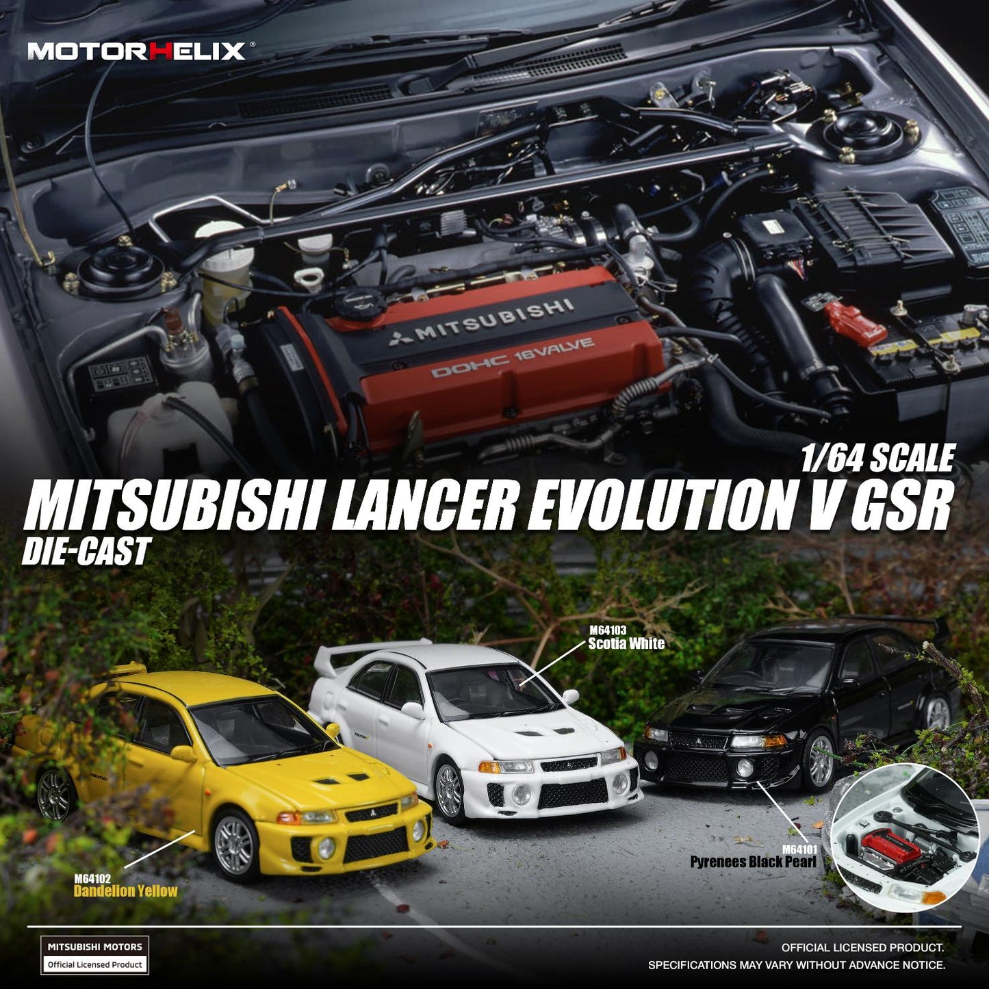 (PRE-ORDER) Motorhelix 1:64 Mitsubishi Lancer EVOLUTION V GSR Dandelion Yellow M64102
