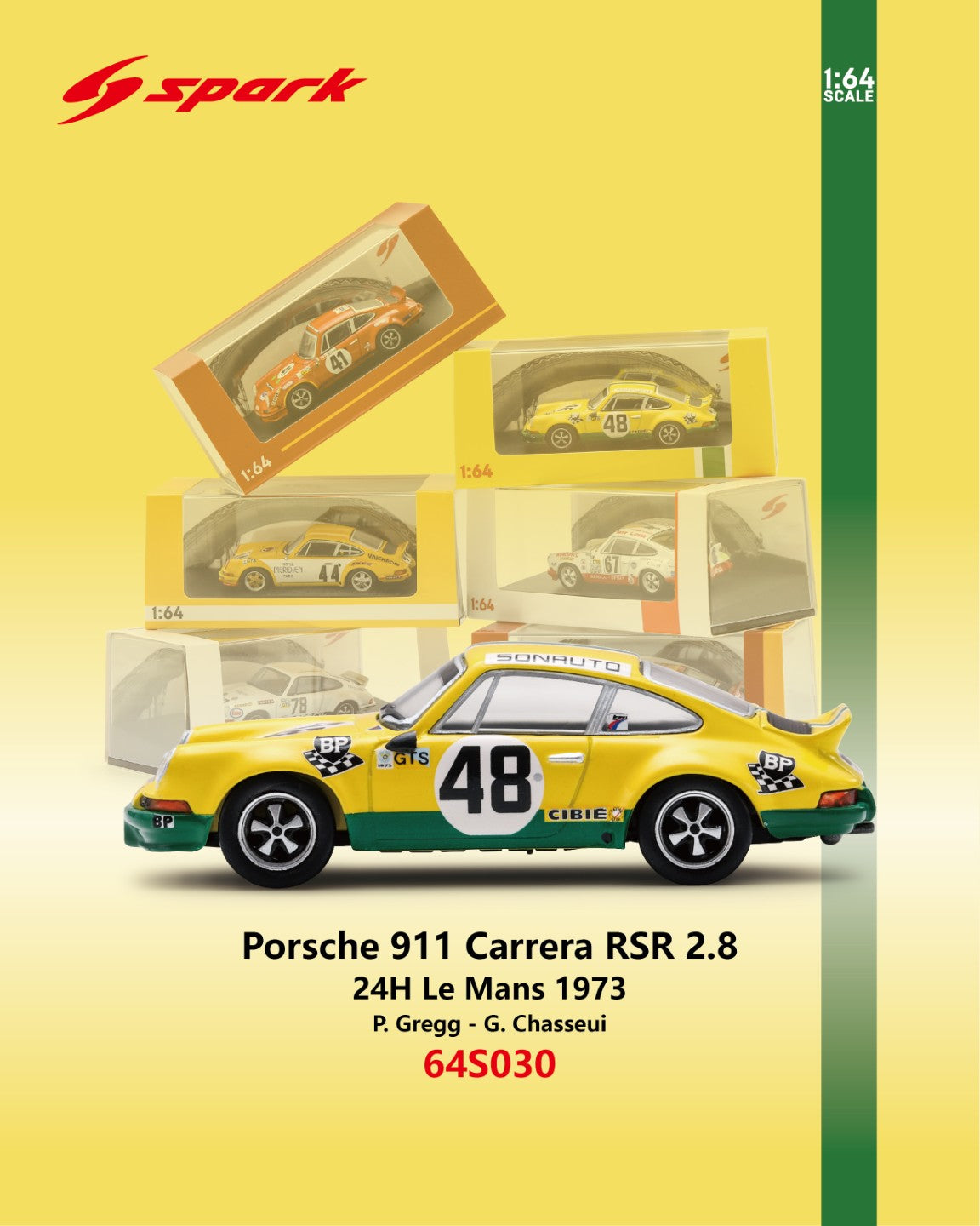 (PRE-ORDER) SPARK 1:64 Porsche 911 Carrera RSR 2.8 No.48 24H Le Mans 1973 P. Gregg - G. Chasseui 64S030