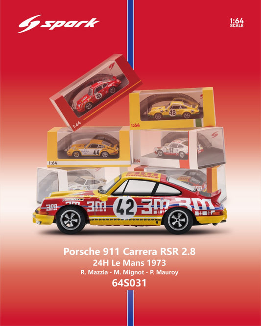(PRE-ORDER) SPARK 1:64 Porsche 911 Carrera RSR 2.8 No.42 24H Le Mans 1973 R. Mazzia - M. Mignot - P. Mauroy 64S031