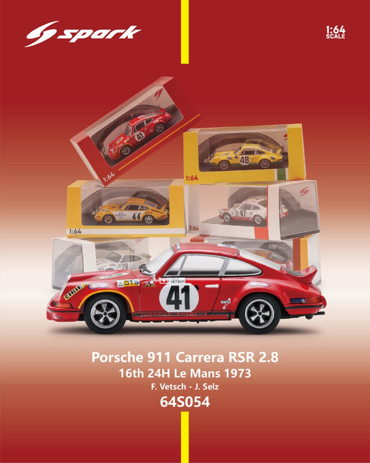 (PRE-ORDER) SPARK 1:64 Porsche Carrera RSR 2.8 No.41 16th 24H Le Mans 1973 F. Vetsch - J. Selz 64S054