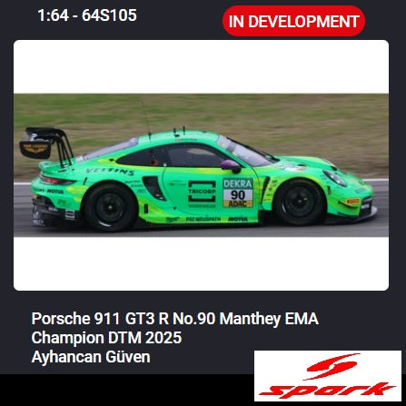 (PRE-ORDER) SPARK 1:64 Porsche 911 GT3 R No.90 Manthey EMA Champion DTM 2025 Ayhancan Güven 64S105