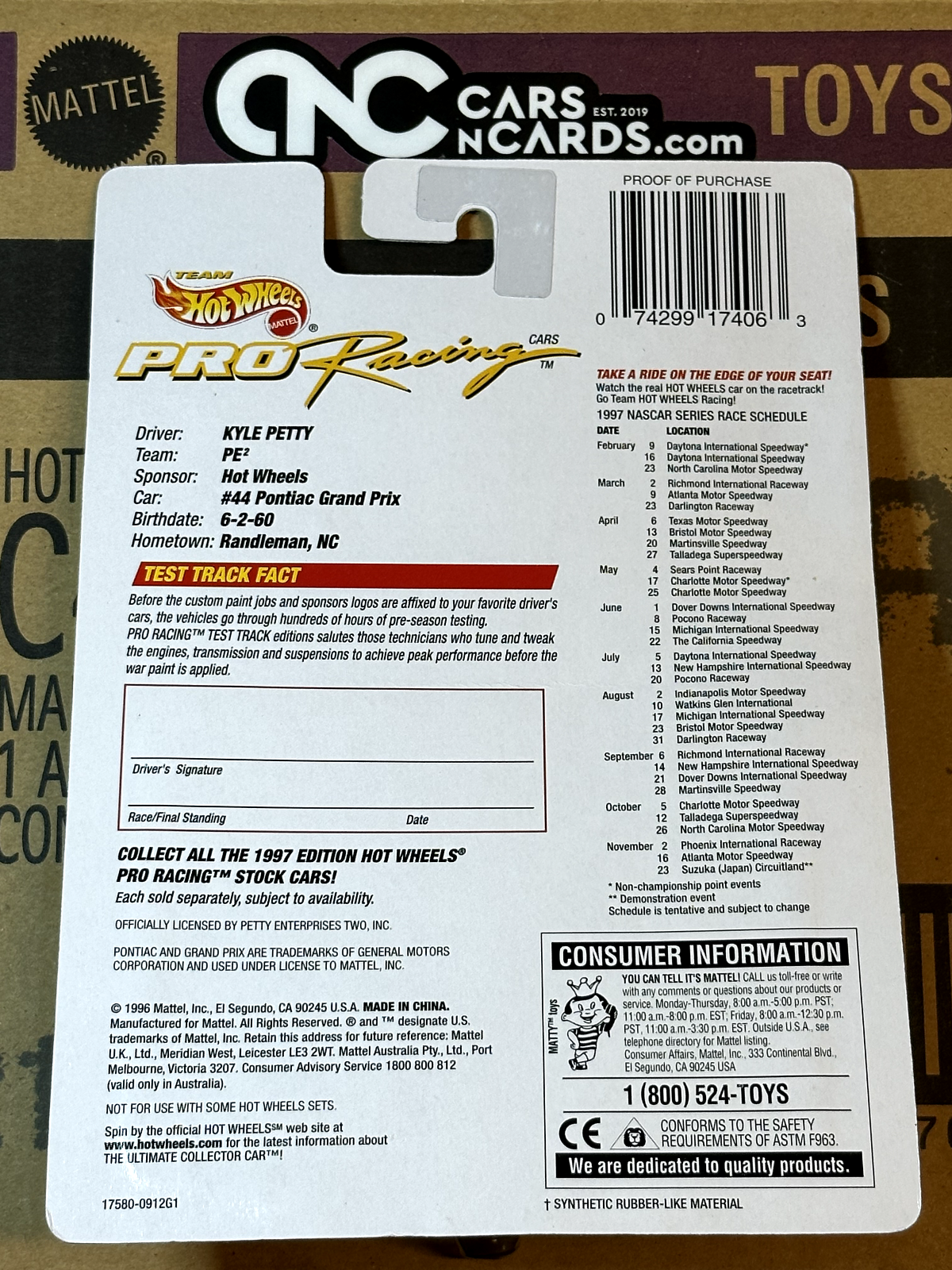 1998 Hot Wheels Pro Racing Nascar Kyle Petty #44 Gray 1:64 Scale NIP