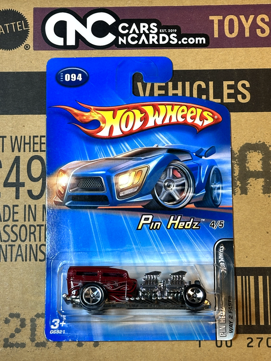 2005 Hot Wheels Pin Hedz #4/5 Way 2 Fast Red with Flames NIP