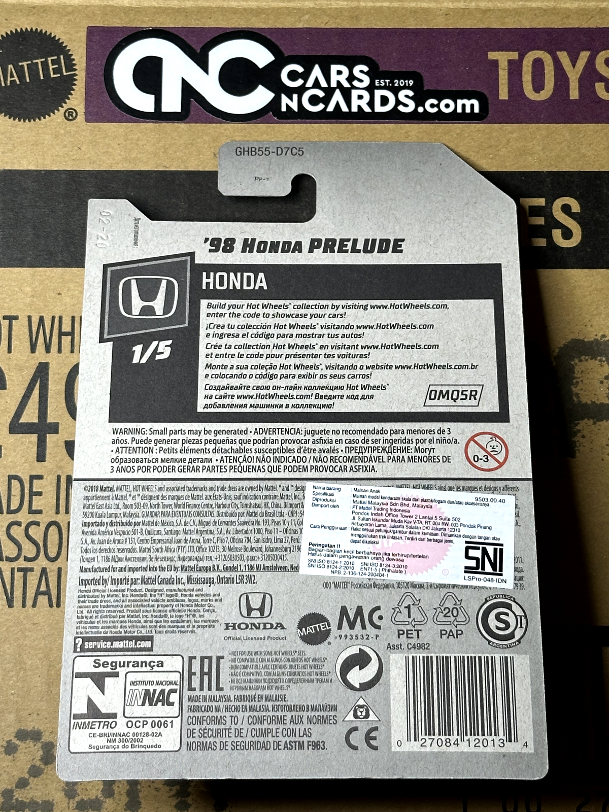 2020 Hot Wheels Honda #1/5 '98 Honda Prelude Silver (Soft Corner)