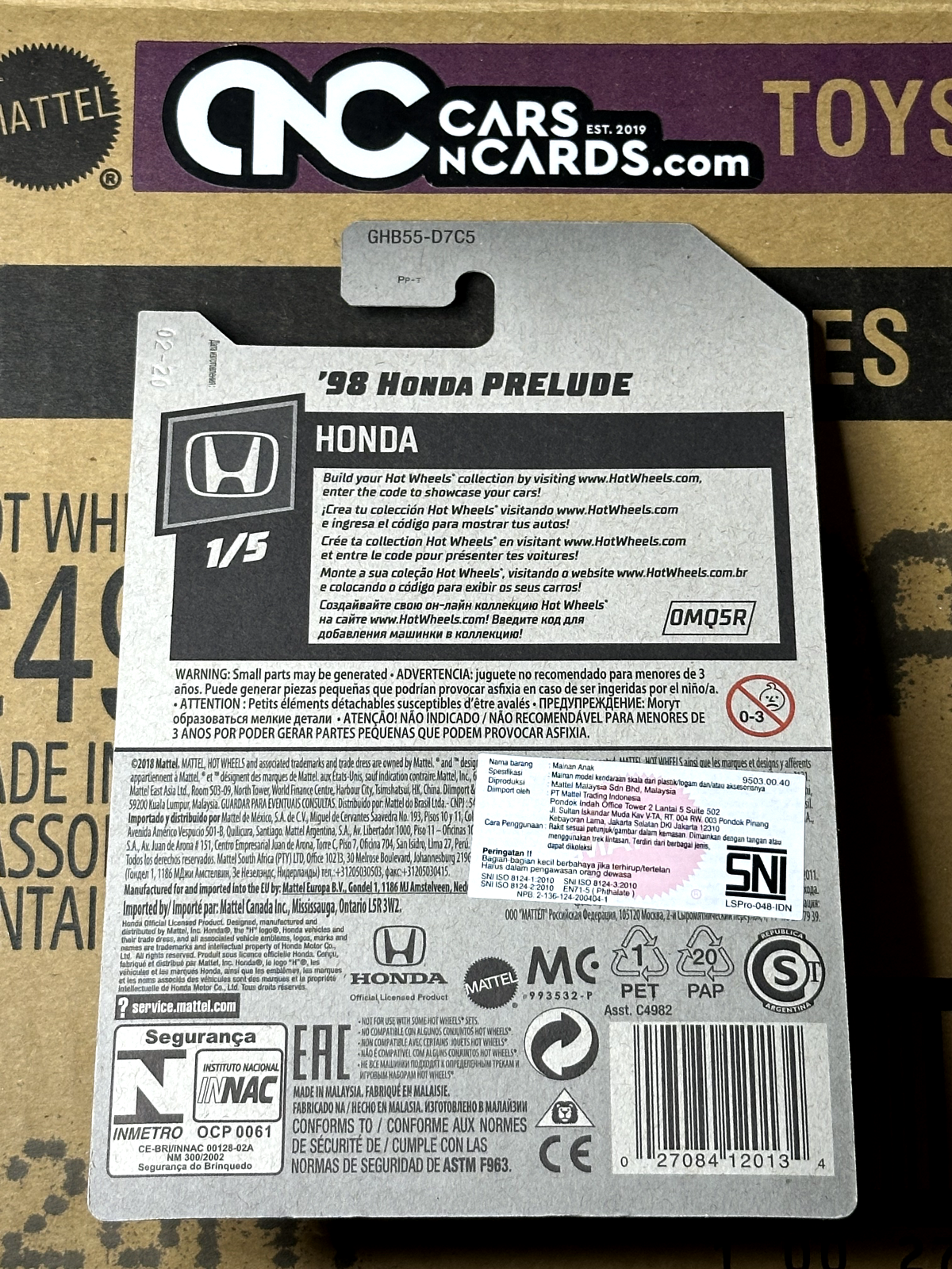 2020 Hot Wheels Honda #1/5 '98 Honda Prelude Silver International Card NIP