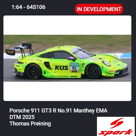 (PRE-ORDER) SPARK 1:64 Porsche 911 GT3 R No.91 Manthey EMA DTM 2025 Thomas Preining 64S106