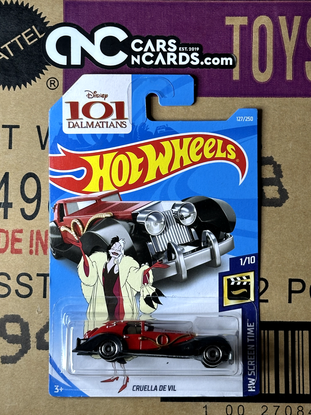 2018 Hot Wheels HW Screen Time Cruella De Vil 101 Dalmatians (Cracked Blister)